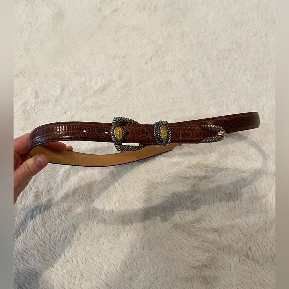 Brighton Museum Collection Brown Lizard Embossed Leather Belt L 37 Roman Coin